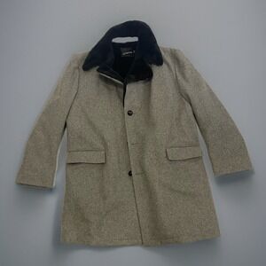 Vintage JCPenney Mens Gray Wool Blend Faux Fur Lined Overcoat Jacket 46 Tall